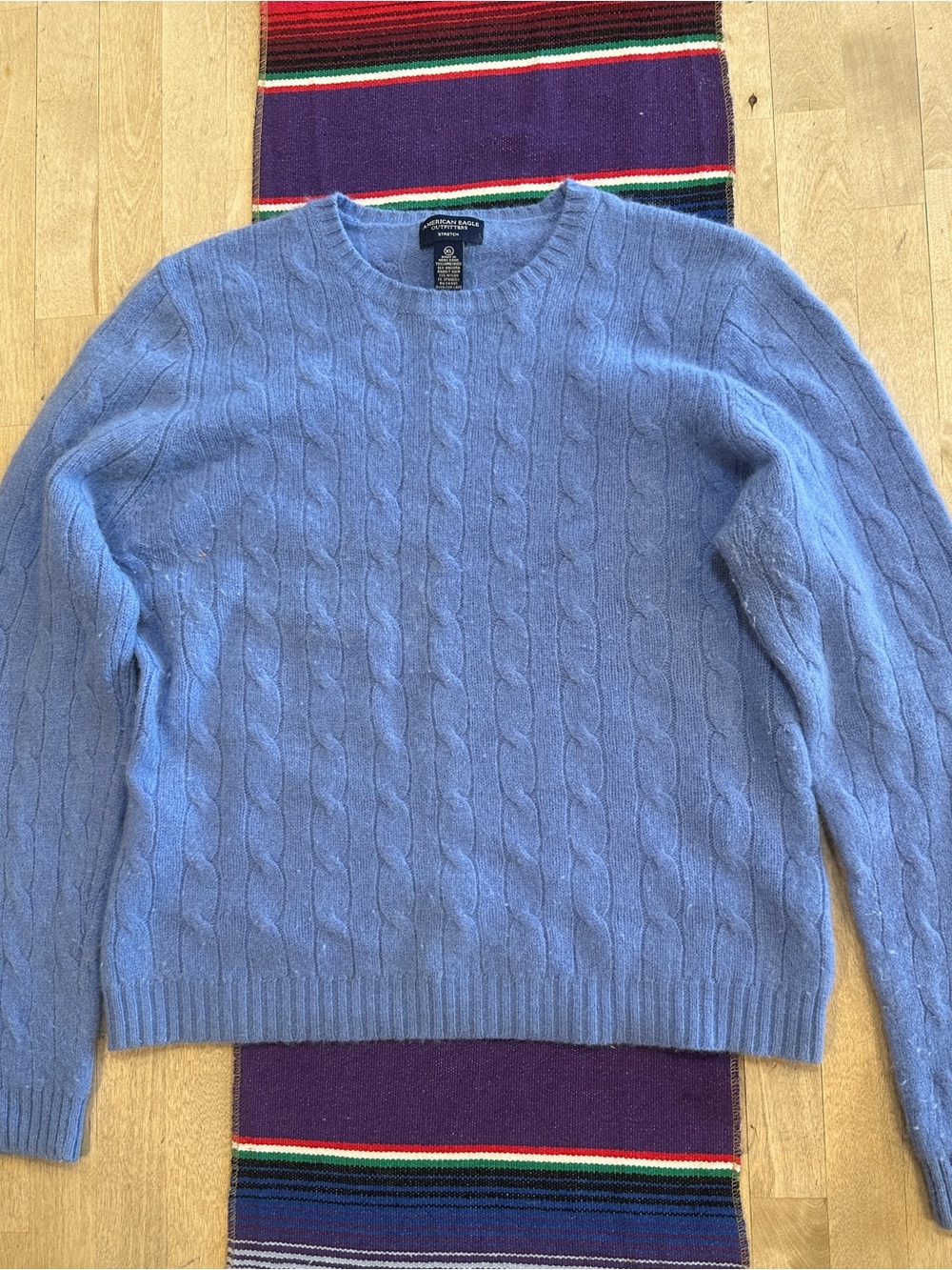 American Eagle Outfitters Light Blue Cable Crewneck Sweater